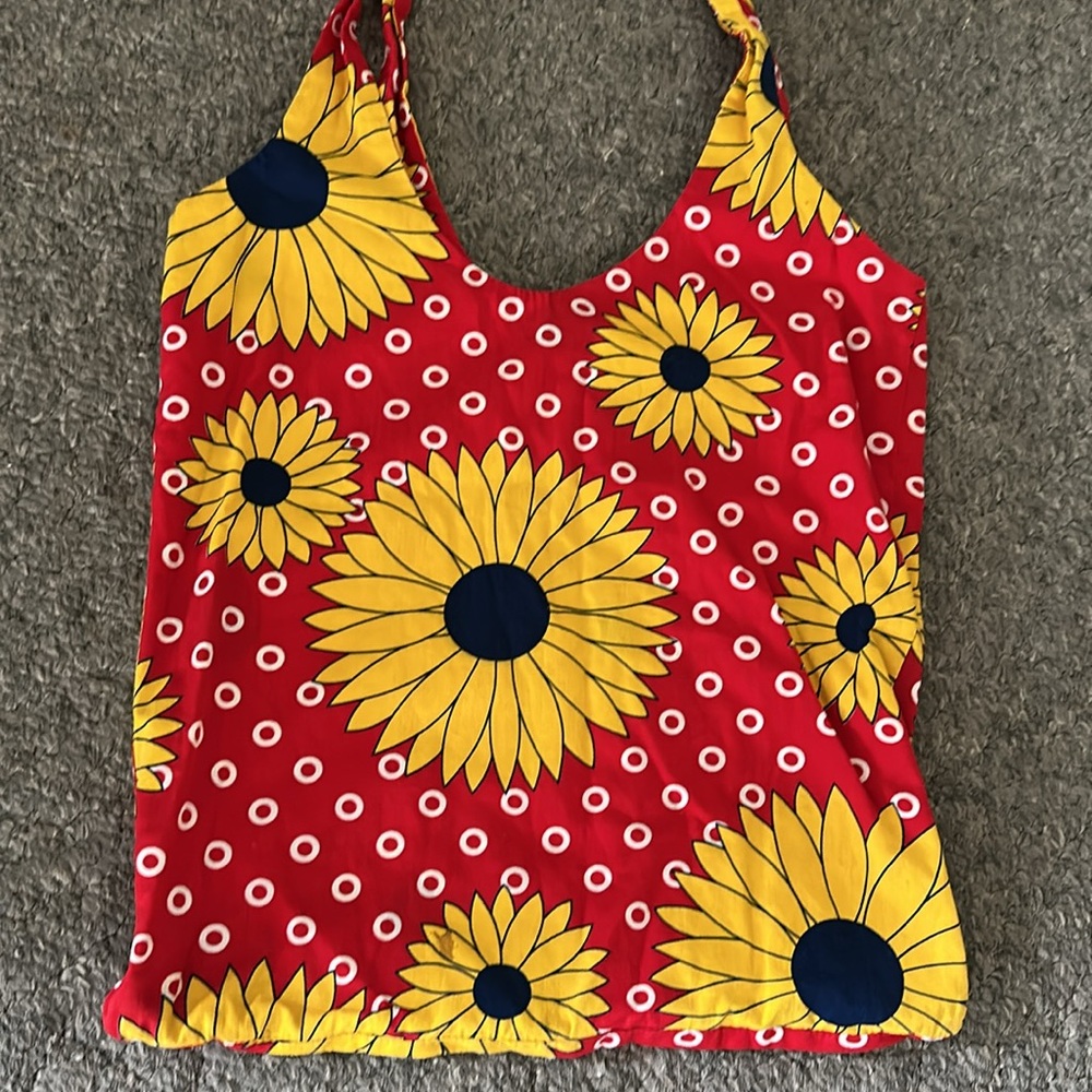 Handmade Red and Yellow Sunflower Tote Bag - Picture 2 of 3